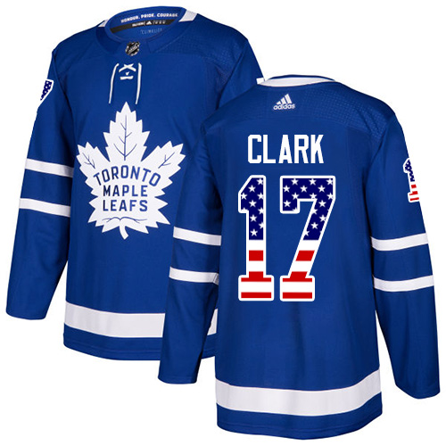 Adidas Maple Leafs #17 Wendel Clark Blue Home Authentic USA Flag Stitched NHL Jersey - Click Image to Close